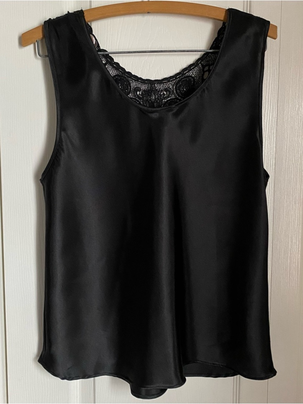 Black Lace-Trim Satin Camisole Tank Top M Office Siren Feminine Romantic Vintage - Picture 6 of 9